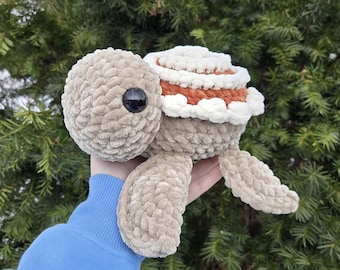 Crochet Cinnamon Roll Turtle Plush Stuffed Animal