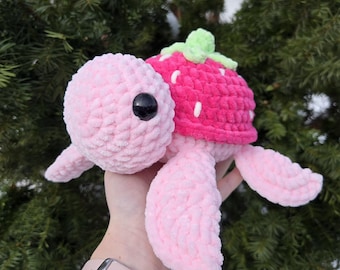 Crochet Strawberry Turtle Plush Stuffed Animal