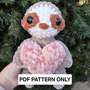 PATTERN ONLY Valentines Sloth No Sew Crochet Pattern Digital PDF