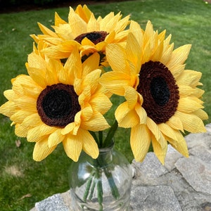 Crepe Paper Sunflowers, Birthday Gift, Mothers Day Bouquet, Yellow Crepe Paper Flowers. 3 Large Blooms. image 1