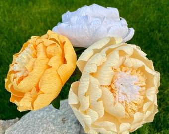 Handmade Crepe Paper Peony Bouquet: Yellow Floral Arrangement
