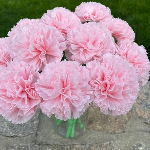 Light Pink Paper Carnation Bouquet, Carnation Flowers, Flower Arrangement, Happy Birthday. One Dozen image 6