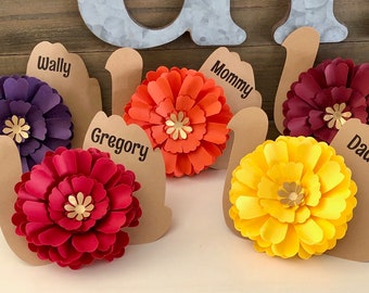 Thanksgiving Place Cards. Turkey Place Cards, Fall Mum Thanksgiving Tags. (Set of 5)