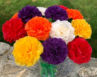 Handmade Crepe Paper Carnation Bouquet: Autumn Colors Floral Arrangement