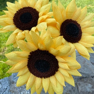 Crepe Paper Sunflowers, Birthday Gift, Mothers Day Bouquet, Yellow Crepe Paper Flowers. 3 Large Blooms. image 4