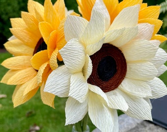 Mixed Small Crepe Paper Sunflowers. Birthday Gift, Mother’s Day Bouquet, Yellow Crepe Paper Flowers. Artificial Sunflowers. Bunch of 5).