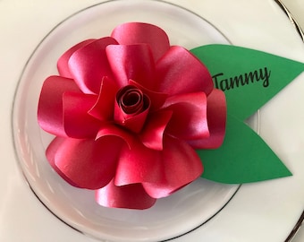 Single Rose Place Cards, Name Place Card, Table Seating Card, Place Seating Cards.