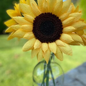 Crepe Paper Sunflowers, Birthday Gift, Mothers Day Bouquet, Yellow Crepe Paper Flowers. 3 Large Blooms. image 2