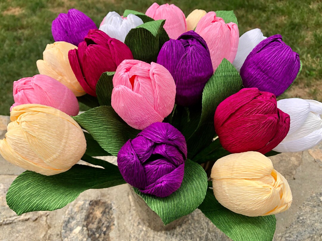 Spring Paper Tulip Flowers, Crepe Paper Flower Bouquet, Floral