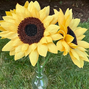 Crepe Paper Sunflowers, Birthday Gift, Mothers Day Bouquet, Yellow Crepe Paper Flowers. 3 Large Blooms. image 3