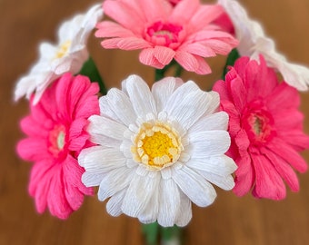 Mixed Pink and White Daisy Bouquet, Happy Easter Bouquet, Mother’s Day Bouquet, Crepe Paper Flowers. (6 Blooms)