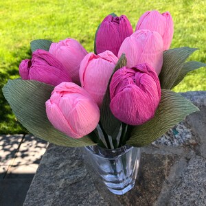 Pink Crepe Paper Tulip Bouquet, Crepe Paper Flowers, Artificial Tulips, Happy Birthday Gift, Happy Anniversary Bouquet. 8 Stems image 6