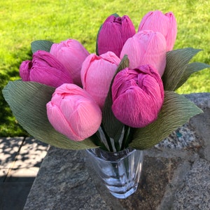 Pink Crepe Paper Tulip Bouquet, Crepe Paper Flowers, Artificial Tulips, Happy Birthday Gift, Happy Anniversary Bouquet. 8 Stems image 9