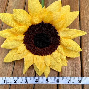 Crepe Paper Sunflowers, Birthday Gift, Mothers Day Bouquet, Yellow Crepe Paper Flowers. 3 Large Blooms. image 9