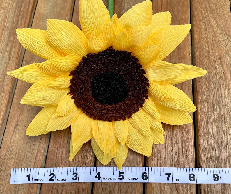 Crepe Paper Sunflowers, Birthday Gift, Mothers Day Bouquet, Yellow Crepe Paper Flowers. 3 Large Blooms. image 9