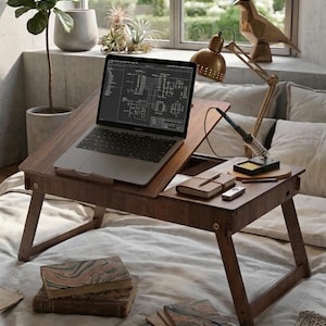Regulowana drewniana podstawka pod laptopa do łóżka, składana tacka na laptopa, ergonomiczny organizer na sofę