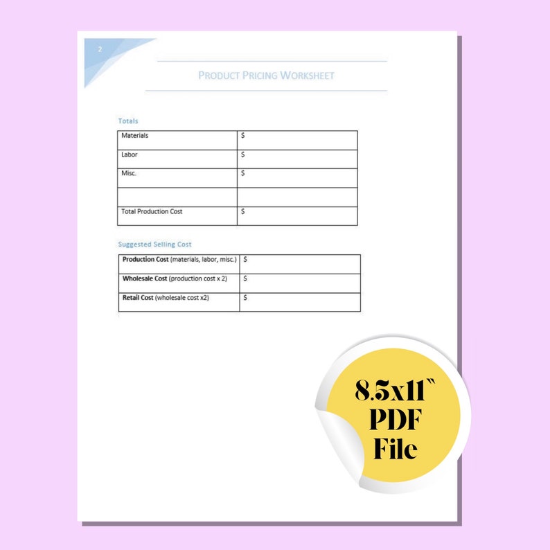 Product Pricing Worksheet | Etsy
