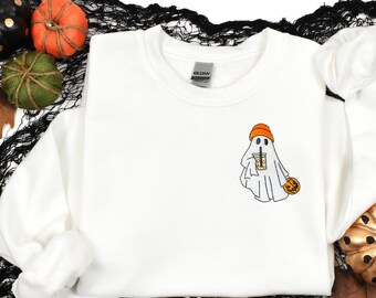 Cute Spooky Coffee Sweatshirt, Womens Embroidered Ghost Sweatshirt, Spooky Season, Fall Coffee Lover Hoodie, Halloween Crewneck