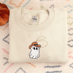 Embroidered Western Ghost Sweatshirt, Cowgirl Womens Embroidered Ghost Sweatshirt, Spooky Season, Halloween Crewneck