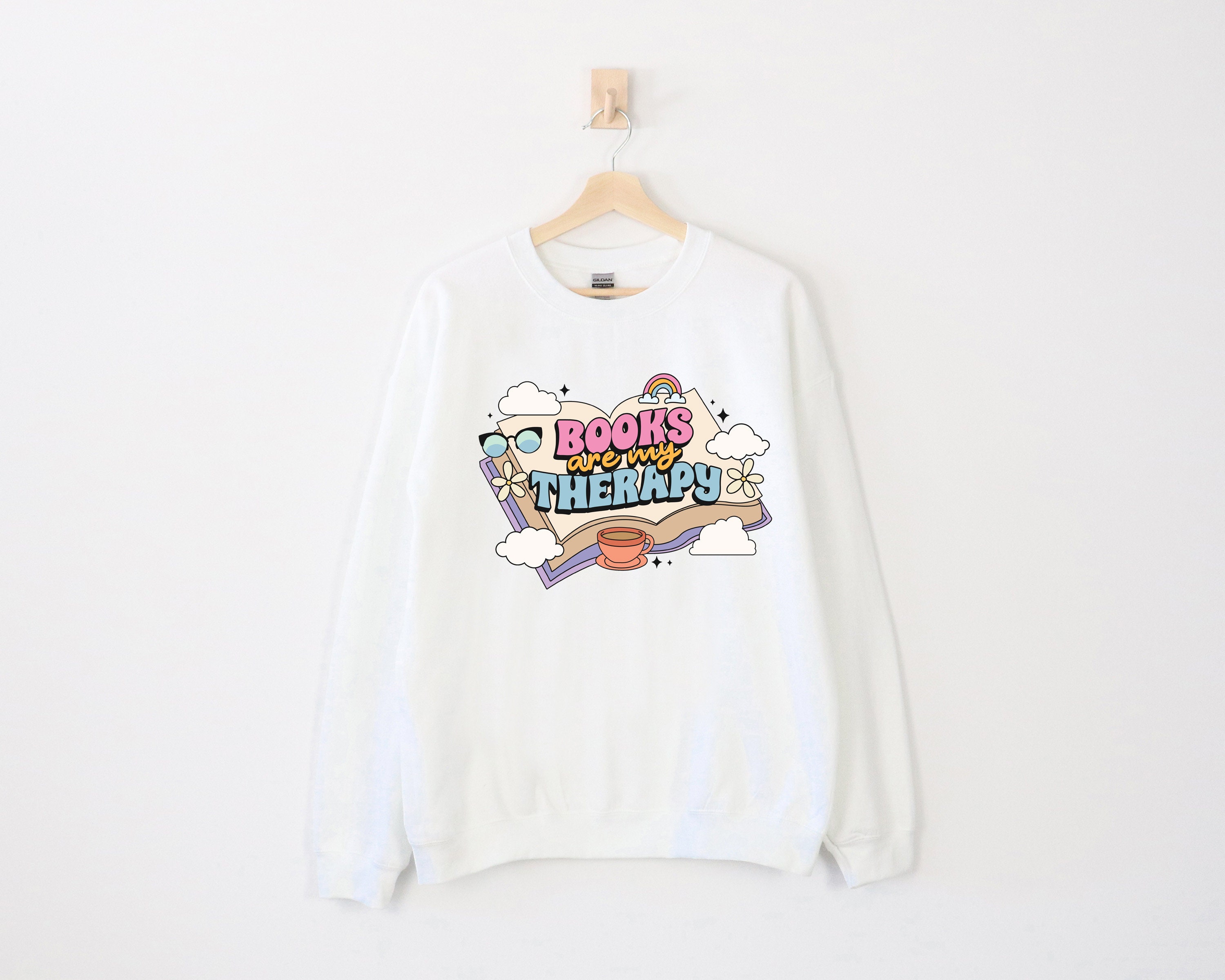 Sweat à Capuche "Books Are My Therapy" - Design Rétro Et Mignon Pour Les Amoureux Des Livres - 3
