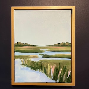Colorful Pastel Marsh Painting: 11x14 Gold Floating Framed Landscape Art