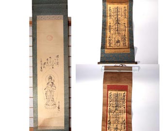 Lotus Sutra 3 Kakejiku hanging scroll Nichiren Buddhism Mandala Japan ASO394