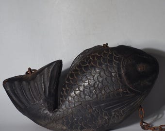Japanese wooden Jizai kagi sea bream Carved Irori Fireplace Carp Folk art JZI106