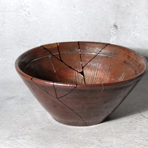 Late Edo Seto Ware Tetsuyu Iron Glaze Chawan Tea Bowl Kintsugi PCP311