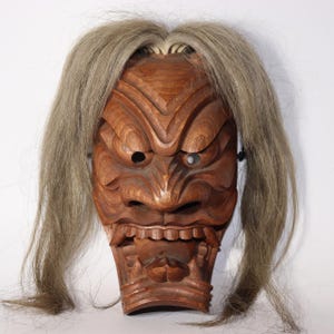 Japanese Wooden Noh mask Hannya demon oni Kyogen Kagura signed MSK508