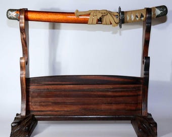 Japanese wooden Luxury ebony Sword Rack Stand Sturdy Stable Two swords SWR337