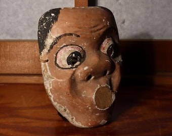 Japanese Antique wooden Hyottoko Noh mask Kyogen Kagura mask w / bag MSK448