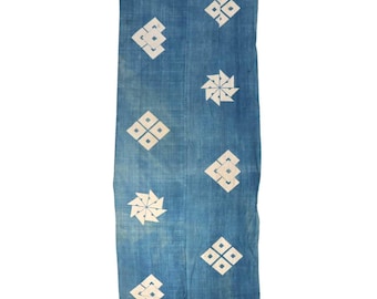 Antique Japanese Indigo Dyed Cotton Fabric Katazome Geometric Pattern BRKW153 / Antiques