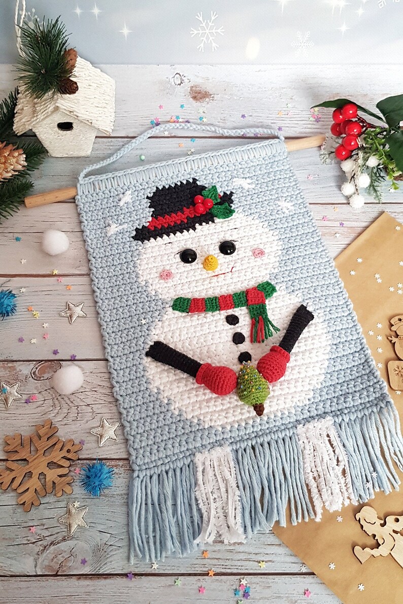 Snowman Wall Hanging Crochet PATTERN Wall Decor Pattern Etsy