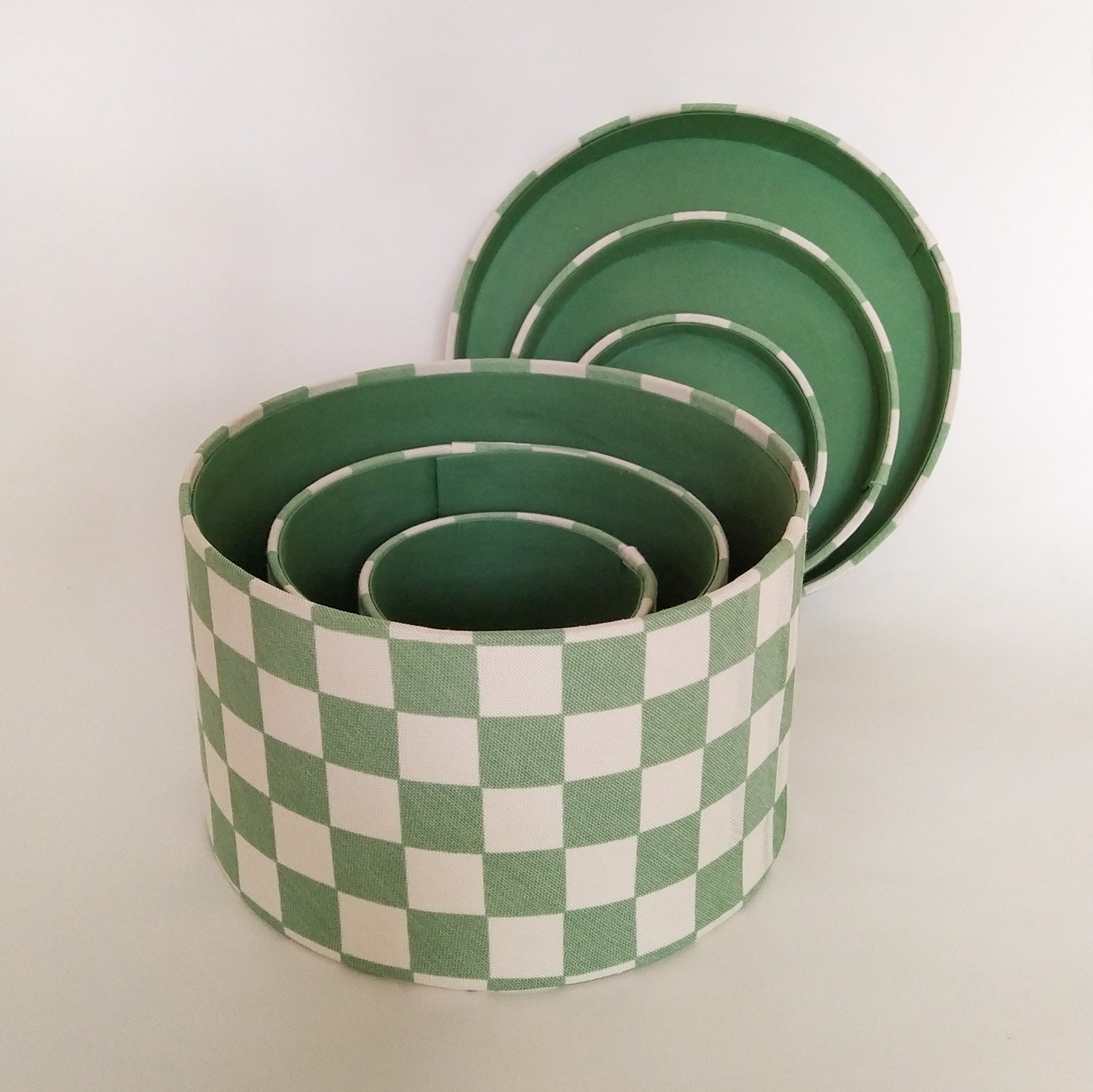 Set of 3 Round Nesting Boxes Checkerboard Storage Box Modern Etsy