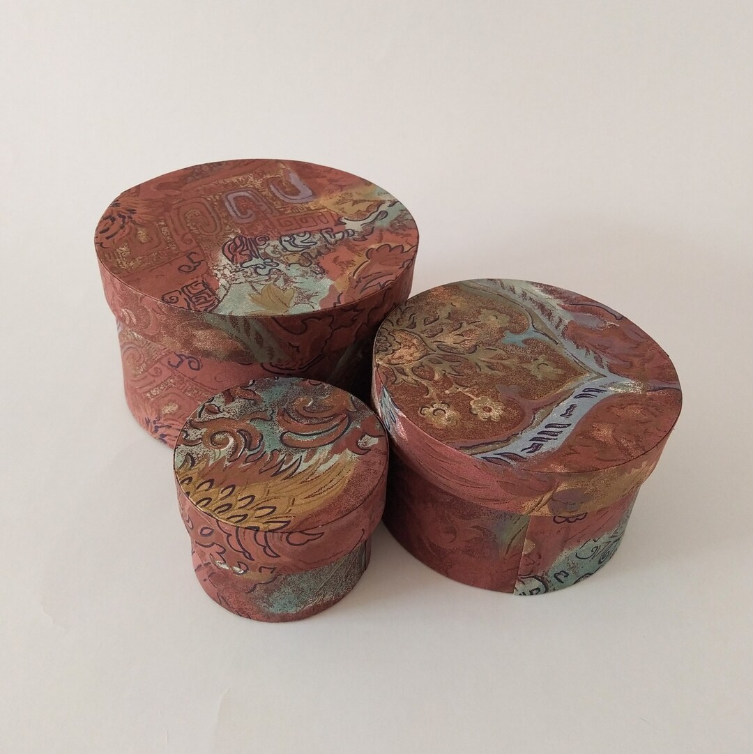 Decorative Hat Box for Storage With Lid, Set of 3 Round Nesting Boxes