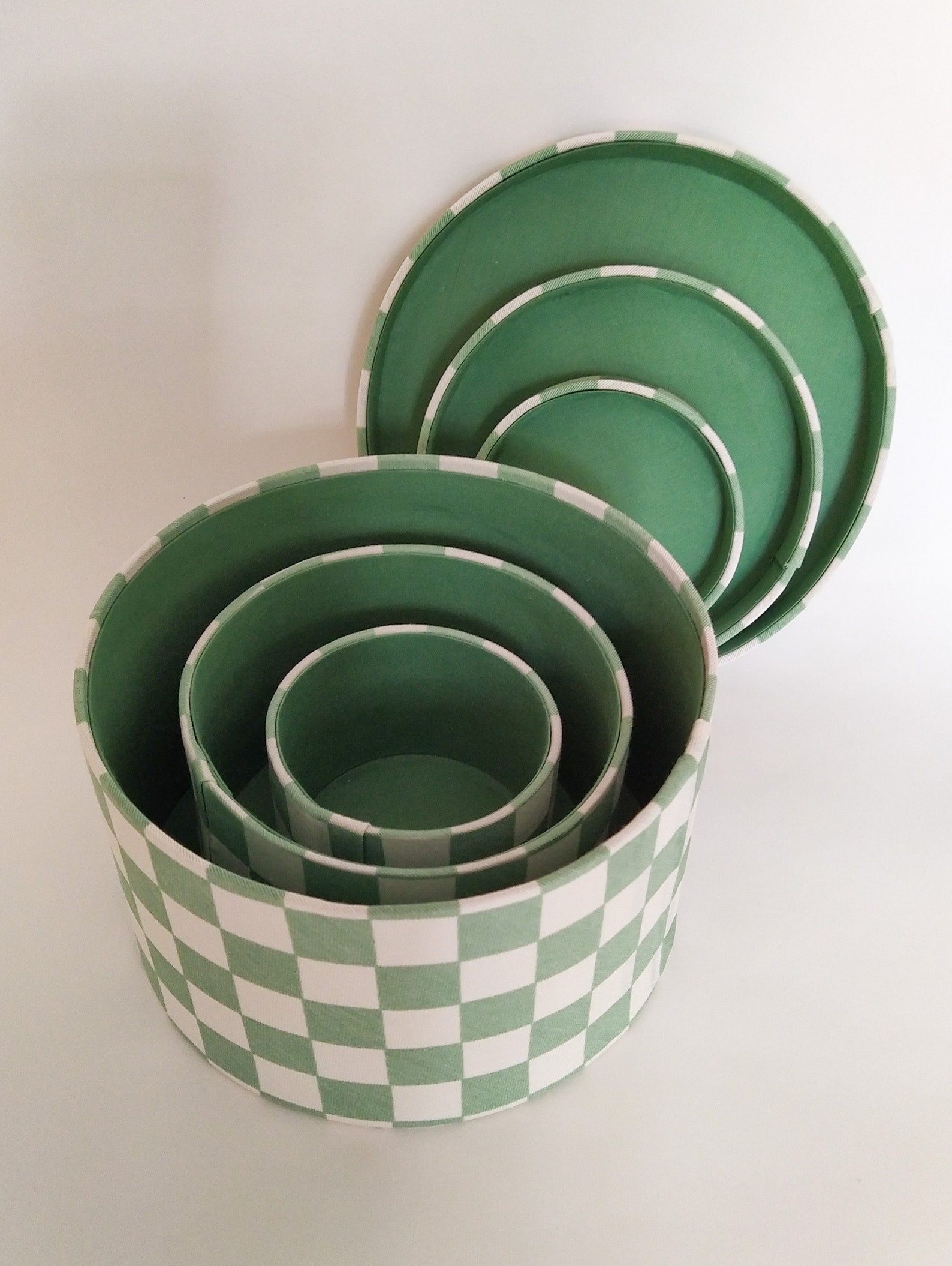 Set of 3 Green Hat Box for Storage Checkerboard Mid Century Etsy