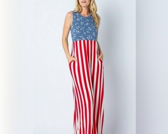 womens red white and blue sundress