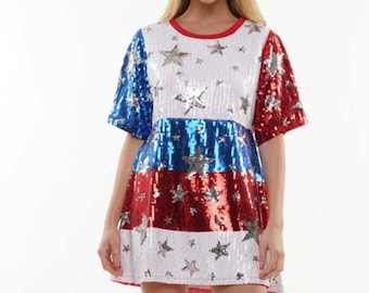 USA American Flag Sequin Dress