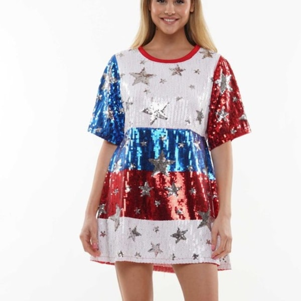 US Flag Graphic Twisted Raglan Sleeve Dress main image 1