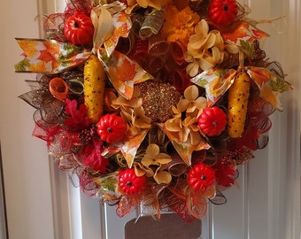 Corona d'autunno / Corona di raccolta / Corona di vacanza / arredamento per la casa / design della porta d'ingresso