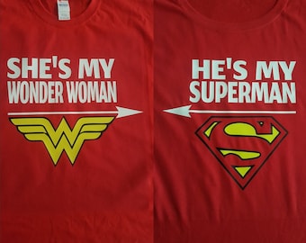 Super Hero Couples Shirts | Matching Couple Shirts | Husband Wife Shirts | Anniversary Gift | Superhero Couple Tee