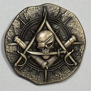 Piece of Eight Pirate Challenge Coin: Freemason Masonic Symbolism, Antique Gold