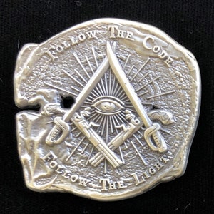 Doubloon style Pirate Challenge coin with Freemason Masonic symbolism, 2", Antique silver