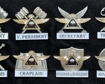 Widows Sons Masonic Riders "Winged Pyramid" set 8 officer pins
