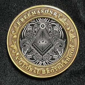 Transparent center Freemason/Masonic challenge coin 2&quot; Antique Gold