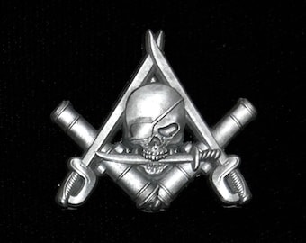 Cannons and Cutlasses Masonic Pirate pin 1.25" in Silver