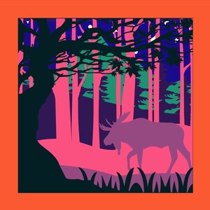 3D SVG Shadowbox, Easy Cuttable Lightbox resizeable square called Moose Wilderness Digital Download image 2