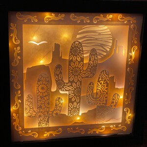 3D SVG | Southwest Wand Kunst Schattenbox | Saguaro Kaktus Mandala Wüste Design | Kaktus Svg, Png, Eps, Dxf Papier Bastelkunst Projekt
