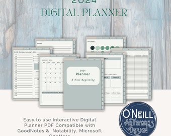 2024 Coastal Hues Minimalist Planner Digital Interactive PDF compatible with GoodNotes, Evernote, OneNote and Notability