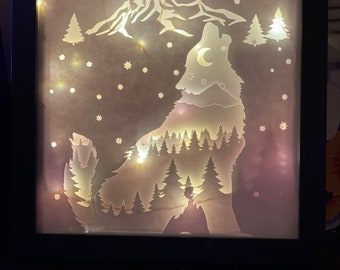 Cricut Cut Layered Wolf Paper Art SVG | 3D Shadowbox Wolf Wilderness Silhouette | Easy Cricut Project | Glowforge